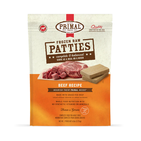 Primal Frozen Raw Patties Dog Food Beef Recipe