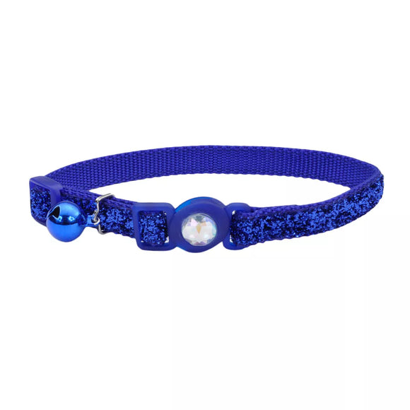 Coastal Pet Products Safe Cat Jeweled Buckle Adjustable Breakaway Cat Collar with Glitter Overlay (Blue 3/8