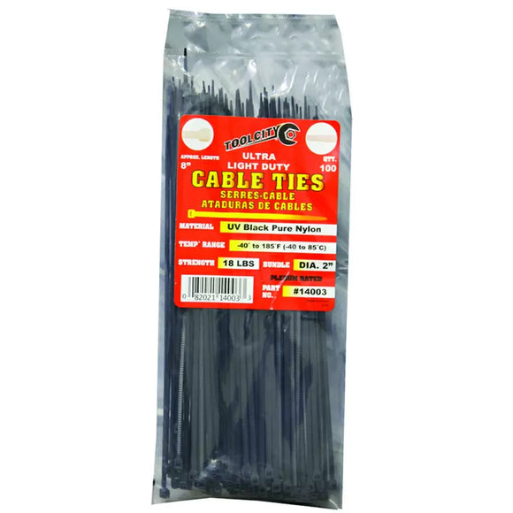 Tool City 8 in. L Black Cable Tie 100 Pack