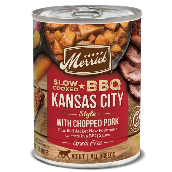 Merrick Grain Free Slow Cooked BBQ Kansas Style Pork Recipe Canned Dog Food