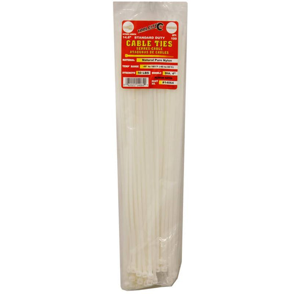 Tool City 14.6 in. L White Cable Tie 100 Pack