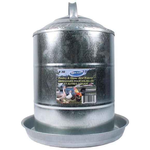 FARM-TUFF DOUBLE WALL CONE TOP GALVANIZED POULTRY WALL FOUNT (3 GALLON, GALV STEEL)