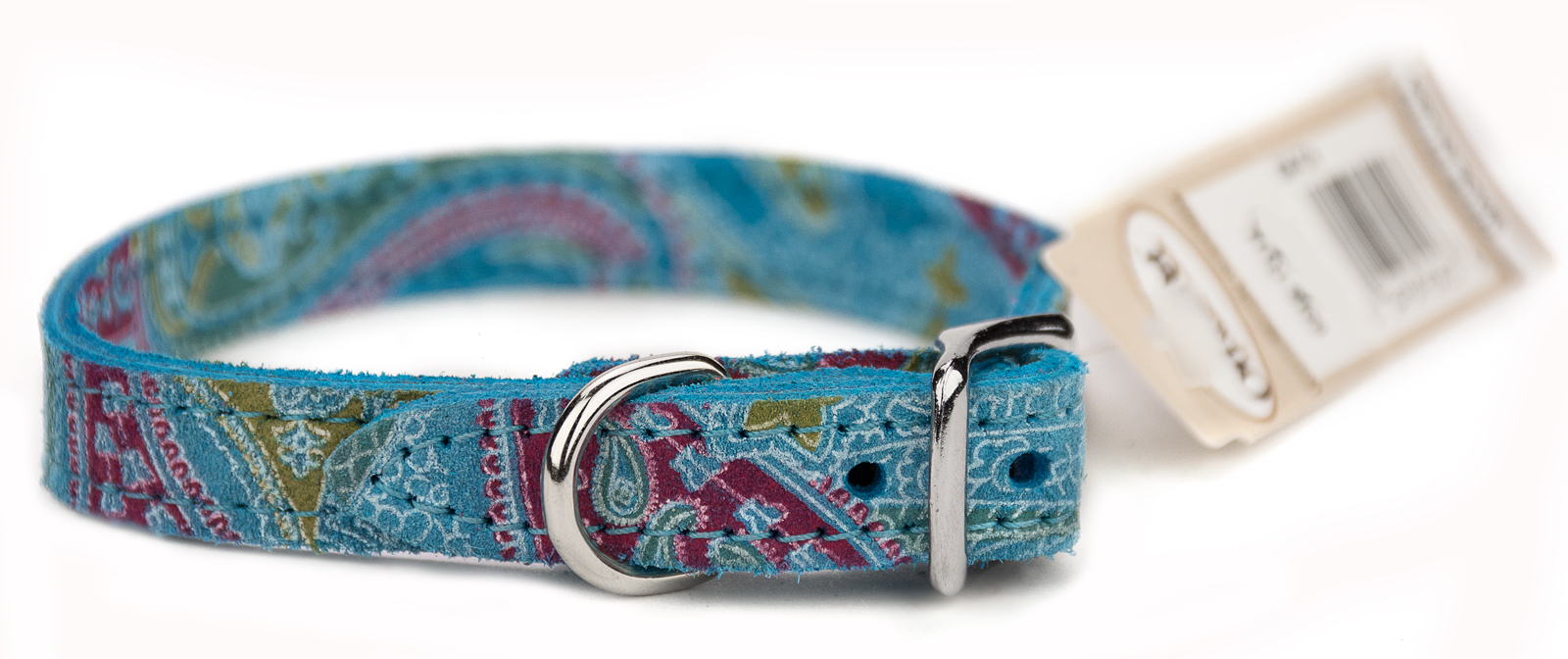 PAISLEY LTHR COLLAR 14" TURQ