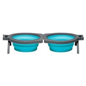 TRAVEL DBL PET BOWL BLUE SM