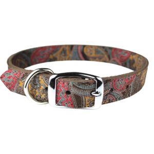 PAISLEY LTHR COLLAR 22" CHOC
