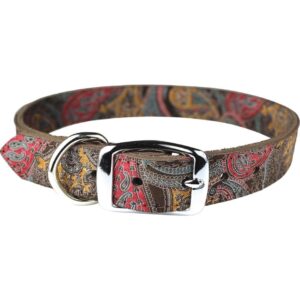 PAISLEY LTHR COLLAR 18" CHOC