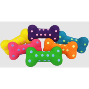 POLKA DOT BONE DOG TOY 4"