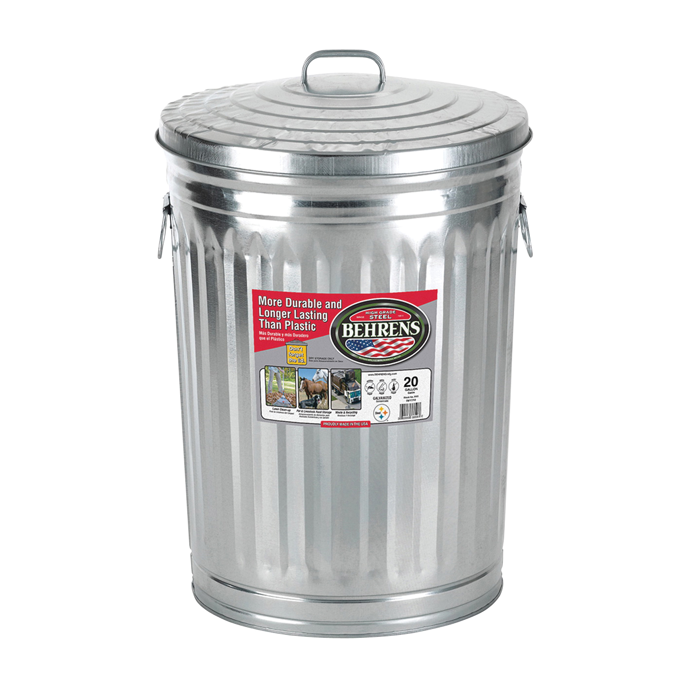 20 GAL TRASH CAN W/ LID GALV